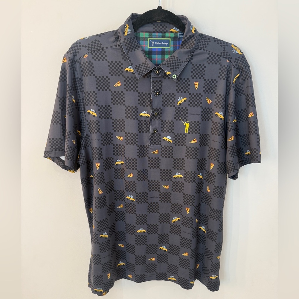 William Murray Golf Gray Checkered Polo with Yellow Accents